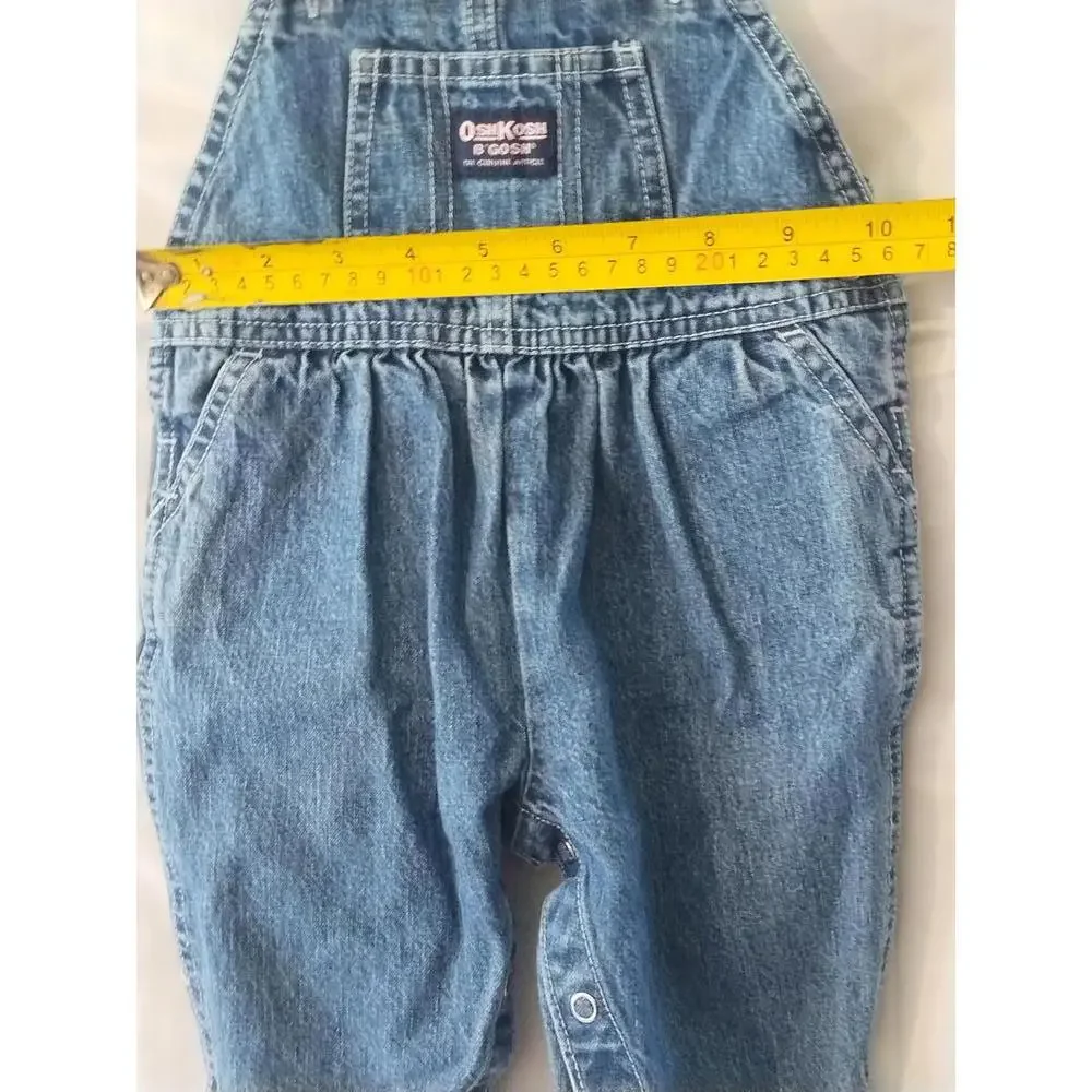 Vtg OSHKOSH B'GOSH 18M Baby OVERALL Bib Denim VestBak Blue Denim Pink‎ Logo Snap